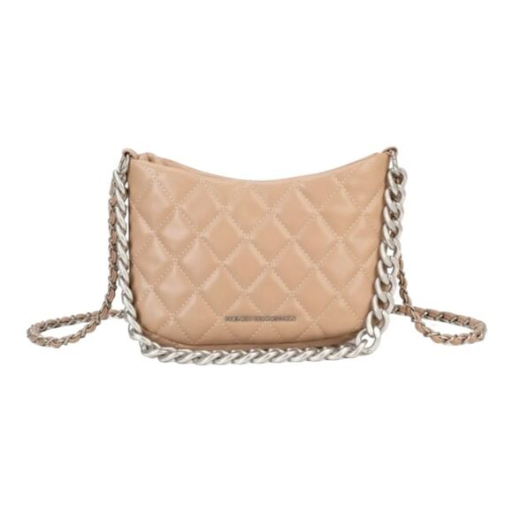 French Connection ELIZA Diamond Quilted with Metallic Chain Dual Handles Latte - Picture 2 of 9